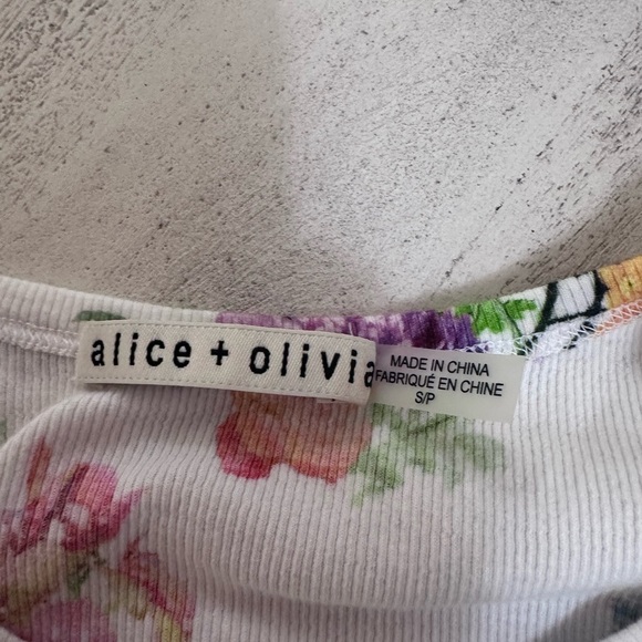 Alice + Olivia White Floral Ribbed Crop Tank with Pastel Blooms - Picture 5 of 6